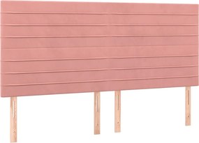 vidaXL Κρεβάτι Boxspring με Στρώμα &amp; LED Ροζ 200x200 εκ. Βελούδινο