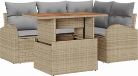vidaXL Σετ Καναπέ Κήπου με αποθήκευση 5 pcs Μπεζ Πολυ ράταν