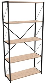 Bookcase Tikilmo oak melamie-black metal 88x34x180cm 88x34x180 εκ.