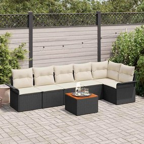 vidaXL Σετ Καναπέ Κήπου με μαξιλάρι 7 pcs Μαύρο, Κρέμα 55 x 55 x 37 εκ
