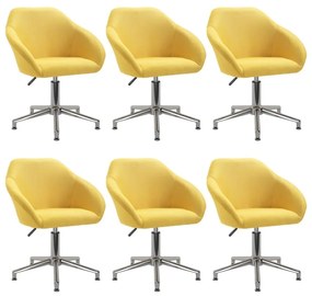 Καρέκλες Τραπεζαρίας Περιστρεφόμενες 6 τεμ Κίτρινες Υφασμάτινες - Κίτρινο