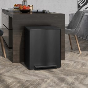 Κάδος απορριμμάτων HOMCOM με 2x25L διαμερίσματα, καπάκι Soft-Close, ανθεκτικό σε δακτυλικά αποτυπώματα, ανοξείδωτο ατσάλι, μαύρο