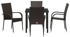 vidaXL Σέτ φαγητού για κήπο 5 pcs Καφέ Πολυ ράταν