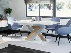 Τραπέζι Goodyear 103, Γυαλιστερό λευκό, Sonoma οξιά, 76x80x140cm, 56 kg, Επιμήκυνση, Πλαστικοποιημένη μοριοσανίδα | Epipla1.gr