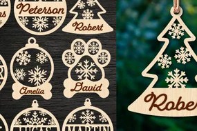 Σετ των 3 Intra απο ξύλο plywood 3mm-4mm πάχος Χριστουγεννιάτικο στολίδι Δέσμη κοπής με λέιζερ Δίασταση 8x8 cm INTRAFABR-80255031