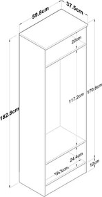 Stewehome μοντέρνο πορτμάντο με ντουλάπι και κρεμάστρα 60x183x183 cm