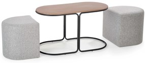 PAMPA, coffee table with pouffes, top: walnut, legs: black, pouffe: grey DIOMMI V-CH-PAMPA-LAW