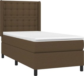 vidaXL Κρεβάτι Boxspring με Στρώμα &amp; LED Σκ.Καφέ 90x190 εκ. Υφασμάτινο