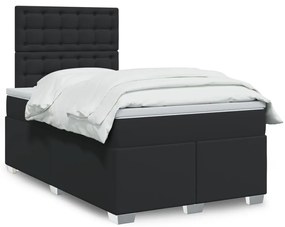 vidaXL Κρεβάτι Boxspring με Στρώμα Μαύρο 120 x 200 εκ. Συνθετικό Δέρμα
