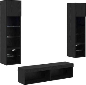 vidaXL Μονάδα Τοίχου Τηλεόρασης 6 pcs Μαύρη Οξυά Επεξεργασμένο ξύλο