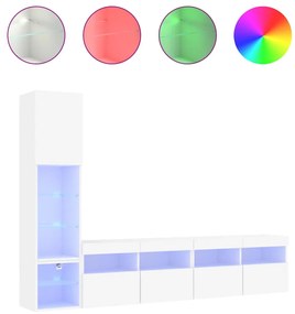 vidaXL Έπιπλα Τοίχου Τηλεόρασης 4 τεμ LED Λευκά από Επεξεργασμένο Ξύλο