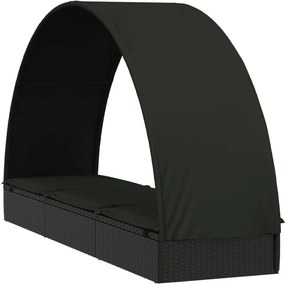 vidaXL Ξαπλώστρα Στρογγυλή Οροφή Μαύρη 211 x 57 x 140 εκ. Συνθ. Ρατάν