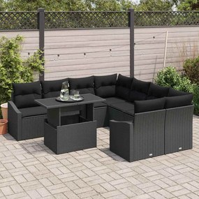 vidaXL Σετ Καναπέ Κήπου με μαξιλάρι 9 pcs Μαύρο 100 x 55 x 73 εκ