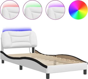 vidaXL Πλαίσιο κρεβατιού με LED χωρίς στρώμα Hvar Λευκό/Μαύρο 90x200 εκ.