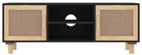 vidaXL Έπιπλο Τηλεόρασης Μαύρο 105x30x40 εκ Μασίφ Πεύκο &amp; Φυσικό Ρατάν