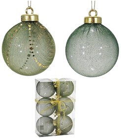 Χριστουγεννιάτικη Μπάλα Πράσινο 80mm Σετ 6Τμχ