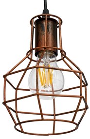 GloboStar® CAGE 00866 Vintage Industrial Κρεμαστό Φωτιστικό Οροφής Μονόφωτο 1 x E27 Καφέ Σκουριά Μεταλλικό Πλέγμα Φ15 x Y22cm