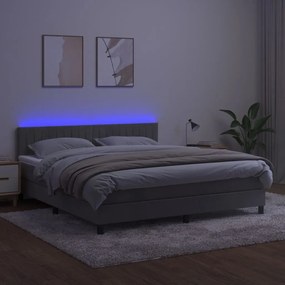 vidaXL Κρεβάτι Boxspring με Στρώμα &amp; LED Αν.Γκρι 160x200 εκ. Βελούδινο