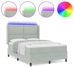 vidaXL Κρεβάτι με Ελατήριο στο Κουτί & LED Ανοιχτό Γκρι 160x200 εκ Βελούδο