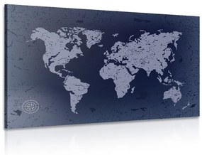 Εικόνα ενός παλιού παγκόσμιου χάρτη σε μπλε αφηρημένο φόντο - 90x60