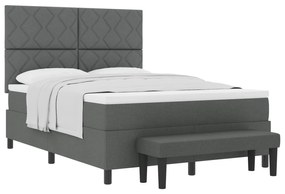 vidaXL Box Spring Bed με Στρώμα & Πάγκο Σκοτεινό Γκρί 140x200 εκ. Υφασμάτινο