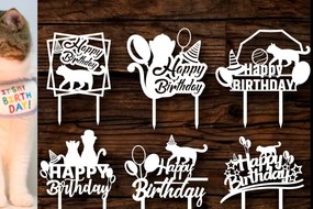 Σετ των 2 Intra απο ξύλο plywood 3mm-4mm πάχος Γάτα Χρόνια Πολλά Cake Topper Δίασταση 15x15 cm INTRAFABR-65746728