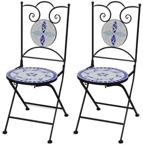 41531 vidaXL Καρέκλες Bistro Πτυσσόμενες 2 τεμ. Μπλε / Λευκό Κεραμικές Πολύχρωμο, 1 Τεμάχιο