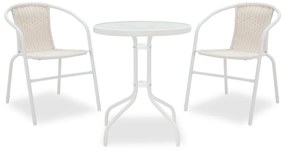 Τραπεζαρία Watson-Obbi σετ 3τεμ pakoworld μέταλλο λευκό-γυαλί Φ60x70εκ