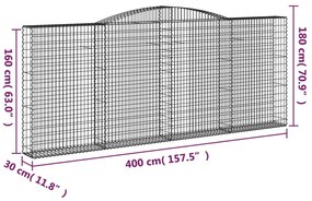 Συρματοκιβώτια Τοξωτά 9 τεμ. 400x30x160/180 εκ. Γαλβαν. Ατσάλι - Ασήμι