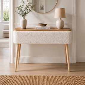 Κονσόλα Luno Megapap ύφασμα teddy χρώμα λευκό - pine oak 90x30x90εκ.