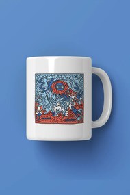 Πορσελάνινη κούπα καφέ με ζωηρό pop art σχέδιο Λευκό