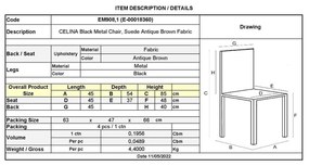 Καρέκλα CELINA Μεταλλική Μαύρη, Ύφ.Suede 45x54x85cm (Σετ 4 ΤΕΜ)