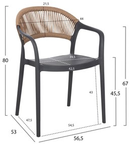 Καρέκλα - Πολυθρόνα EVA C6155.10 Γκρί Πολυπροπυλενίου με Μπέζ Σχοινί 56,5x53x80Υ εκ. 56.5x53x80 εκ.