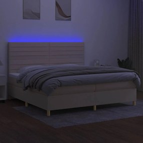 vidaXL Κρεβάτι Boxspring με Στρώμα &amp; LED Κρεμ 200x200 εκ. Υφασμάτινο