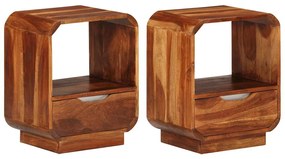vidaXL Κομοδίνο με Συρτάρι 2 τεμ. 40 x 30 x 50 εκ. Μασίφ Ξύλο Ακακίας