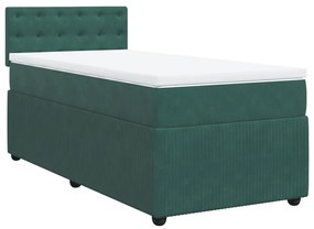 vidaXL Κρεβάτι Boxspring με Στρώμα Σκούρο Πράσινο 90x190 εκ. Βελούδινο