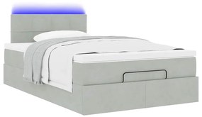 vidaXL Οθωμανικό κρεβάτι με στρώμα&LEDs Ανοιχτό γκρι 120x200cm Βελούδο