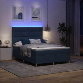 vidaXL LED Κρεβάτι με βάθρο με κεφαλάρι Μπλε 140 x 200 cm ύφασμα