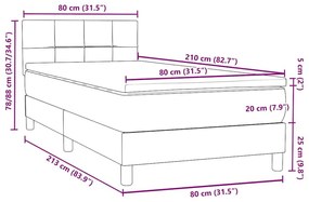 Κρεβάτι Boxspring με Στρώμα Ανοιχτό Γκρι 80x210 εκ. Βελούδινο - Γκρι