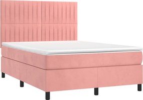 vidaXL Κρεβάτι Boxspring με Στρώμα Ροζ 140x200 εκ. Βελούδινο