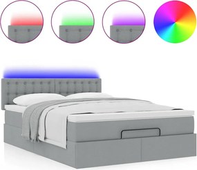 vidaXL Οθωμανικό κρεβάτι με στρώμα &amp; LEDs Ανοιχτό γκρι ύφασμα