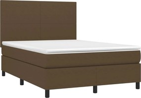 vidaXL Κρεβάτι Boxspring με Στρώμα &amp; LED Σκ.Καφέ 140x200 εκ Υφασμάτινο