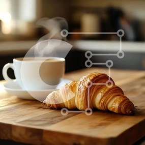 Σετ των 2 Intra Συλλεκτικό Ξύλινο Παζλ Plywood 4mm - Νόστιμο κρουασάν με καφέ σε ξύλινο τραπέζι Σε Ξύλινο Κουτί - Διαστάσεις: 10x10 cm – 25 κομμάτια