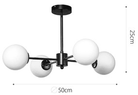 Κρεμαστό φωτιστικό από μαύρο μέταλλο και λευκή οπαλίνα 4XG9 D:50cm (5016-4)