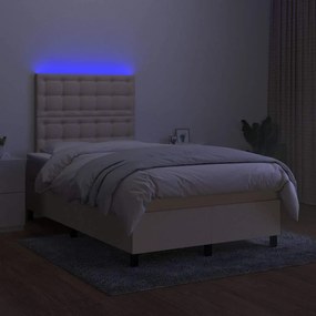 vidaXL Κρεβάτι Boxspring με Στρώμα &amp; LED Κρεμ 120x190 εκ. Υφασμάτινο