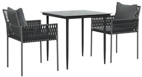 vidaXL Σετ Τραπεζαρίας Κήπου 3 τεμ. Συνθ. Ρατάν / Ατσάλι με Μαξιλάρια