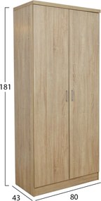 Ντουλάπα ρούχων δίφυλλη REAL χρώμα sonoma 80x42.5x180.5