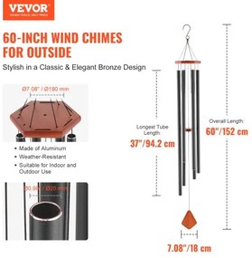 VEVOR Wind Chimes for Outside 1524 mm Aluminum Memorial Deep Tone Wind Chimes