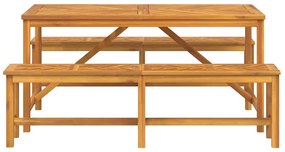 vidaXL Σέτ φαγητού για κήπο 3 pcs Καφέ Στερεό Ξύλο Ακακίας