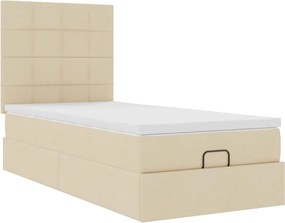 vidaXL Οθωμανικό κρεβάτι με στρώμα &amp; LEDs Cream 90x200 cm Ύφασμα